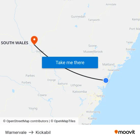 Warnervale to Kickabil map