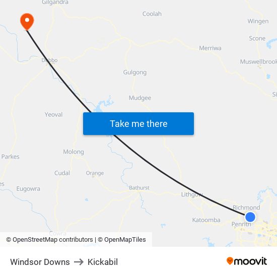 Windsor Downs to Kickabil map