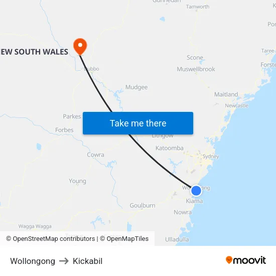 Wollongong to Kickabil map