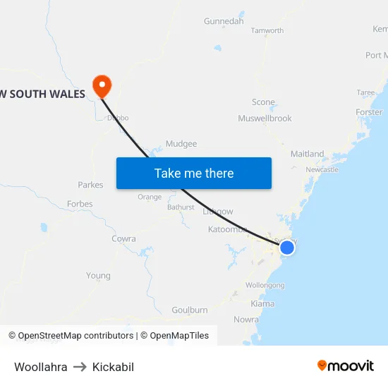 Woollahra to Kickabil map