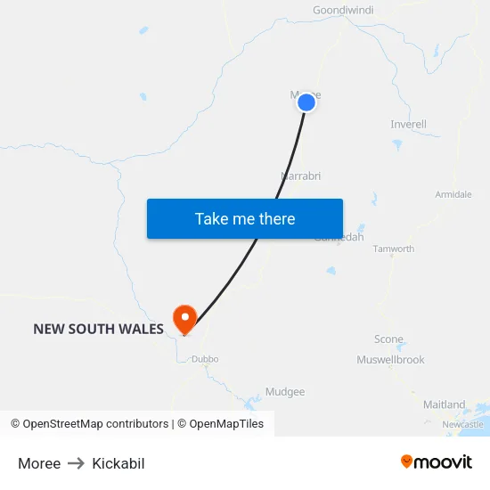 Moree to Kickabil map