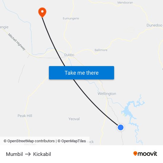 Mumbil to Kickabil map