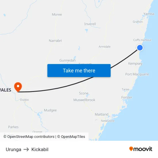 Urunga to Kickabil map