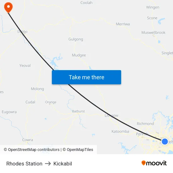 Rhodes Station to Kickabil map
