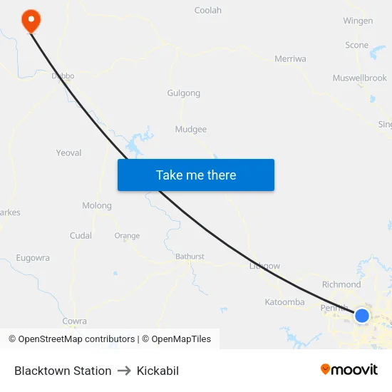 Blacktown Station to Kickabil map