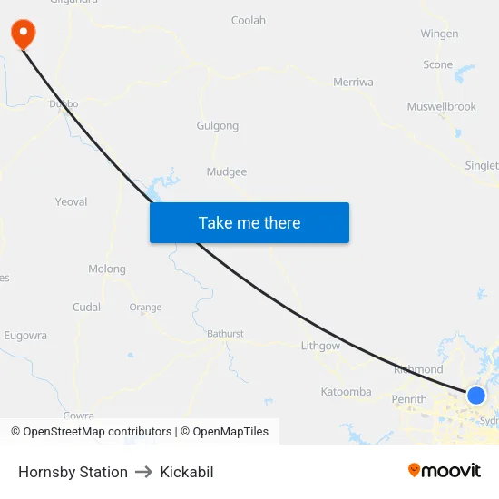 Hornsby Station to Kickabil map