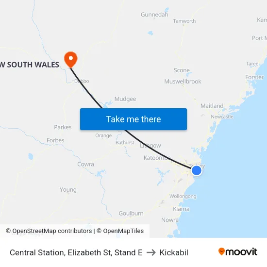 Central Station, Elizabeth St, Stand E to Kickabil map