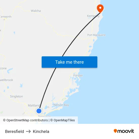 Beresfield to Kinchela map