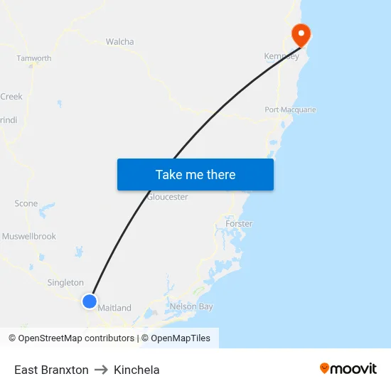East Branxton to Kinchela map