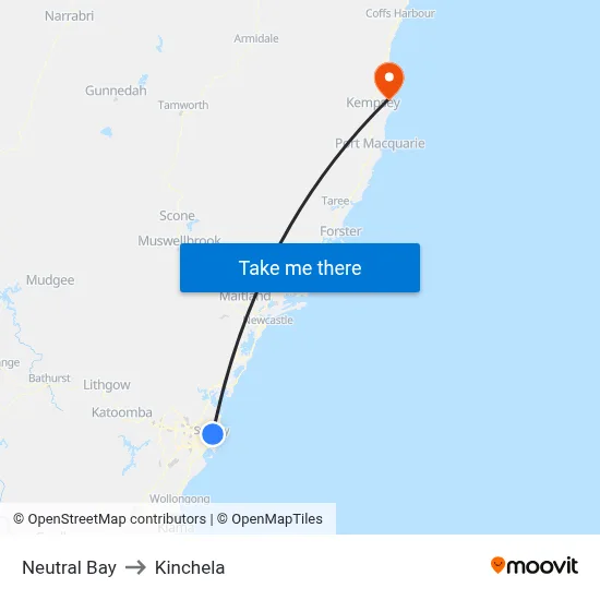 Neutral Bay to Kinchela map