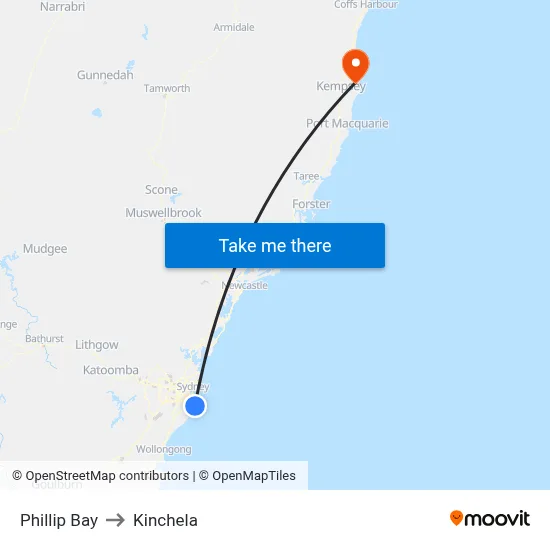 Phillip Bay to Kinchela map