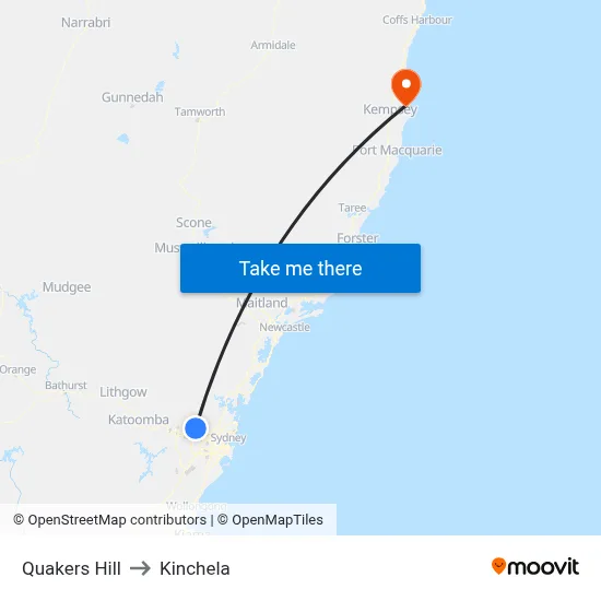 Quakers Hill to Kinchela map