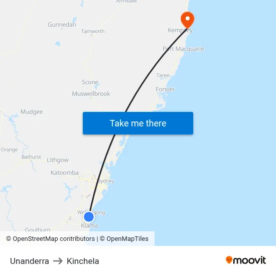 Unanderra to Kinchela map