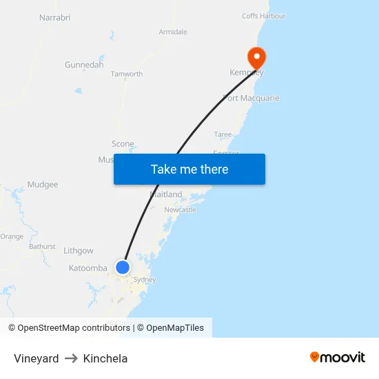 Vineyard to Kinchela map