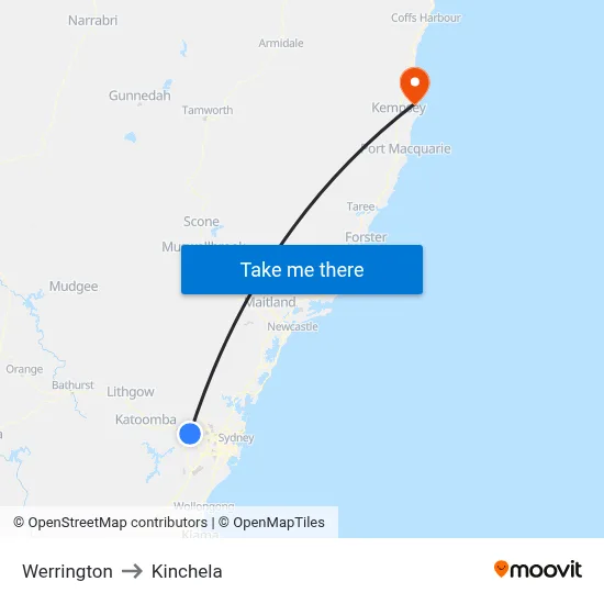 Werrington to Kinchela map