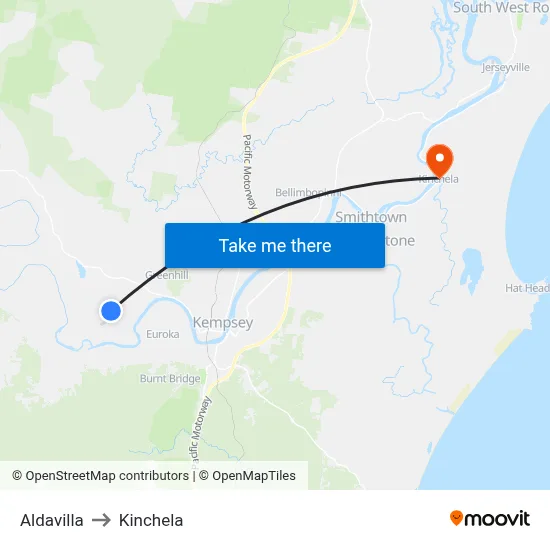 Aldavilla to Kinchela map