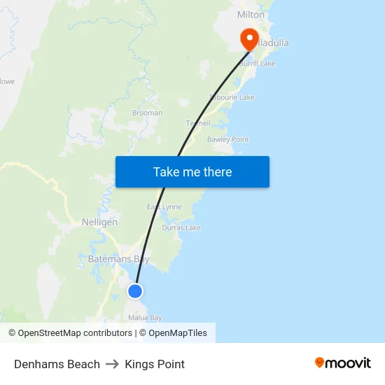 Denhams Beach to Kings Point map