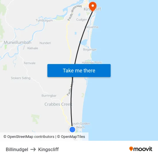 Billinudgel to Kingscliff map