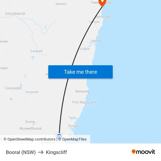 Booral (NSW) to Kingscliff map