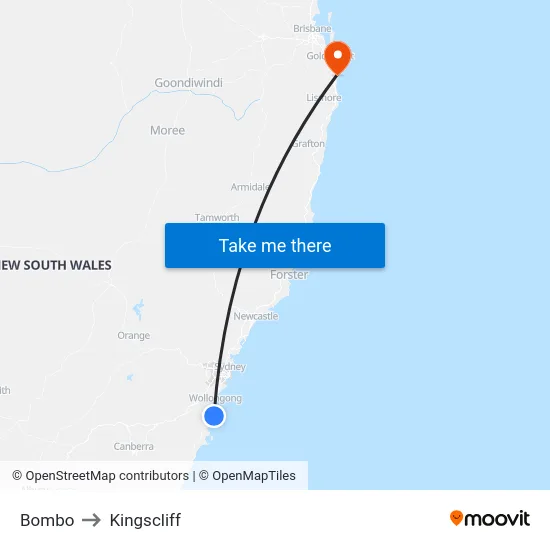 Bombo to Kingscliff map
