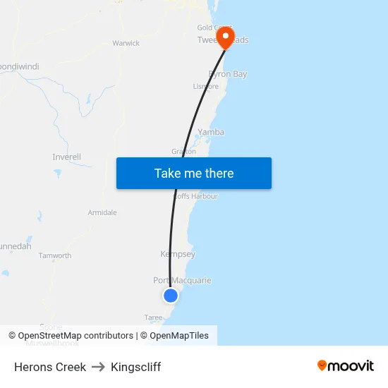 Herons Creek to Kingscliff map