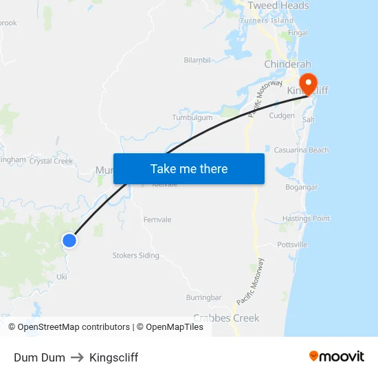 Dum Dum to Kingscliff map