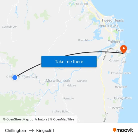 Chillingham to Kingscliff map