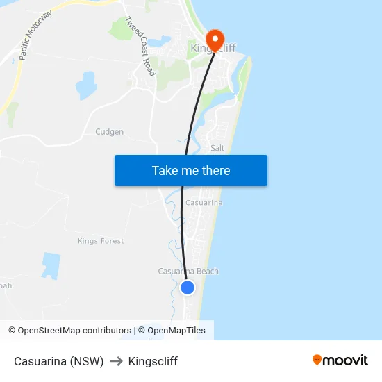Casuarina (NSW) to Kingscliff map