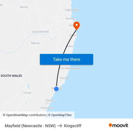 Mayfield (Newcastle - NSW) to Kingscliff map