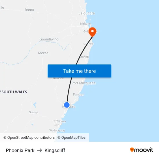 Phoenix Park to Kingscliff map