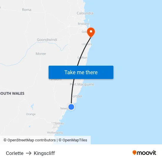 Corlette to Kingscliff map