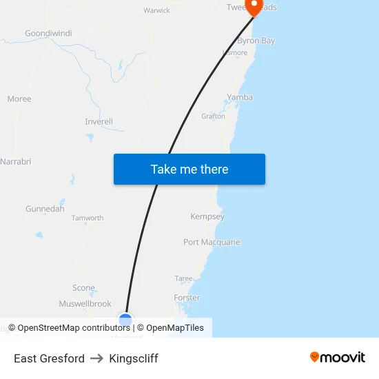 East Gresford to Kingscliff map