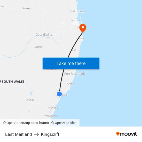East Maitland to Kingscliff map