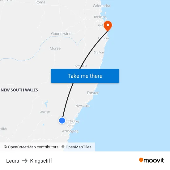 Leura to Kingscliff map
