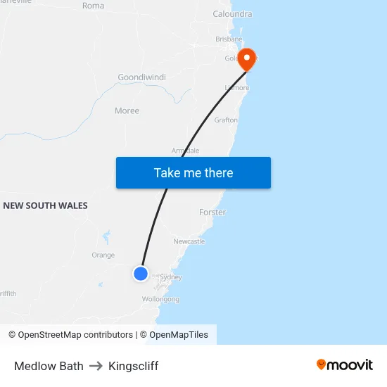 Medlow Bath to Kingscliff map