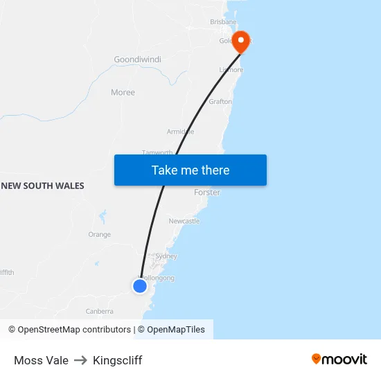 Moss Vale to Kingscliff map