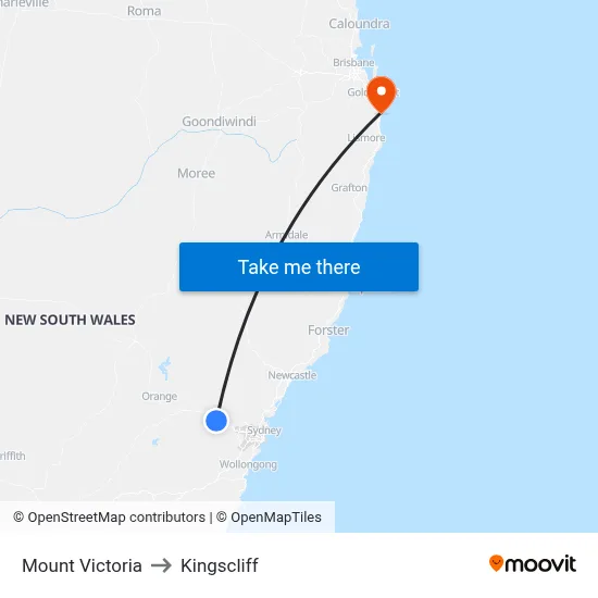 Mount Victoria to Kingscliff map