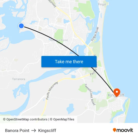 Banora Point to Kingscliff map