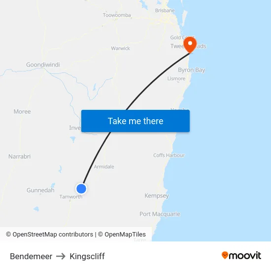 Bendemeer to Kingscliff map