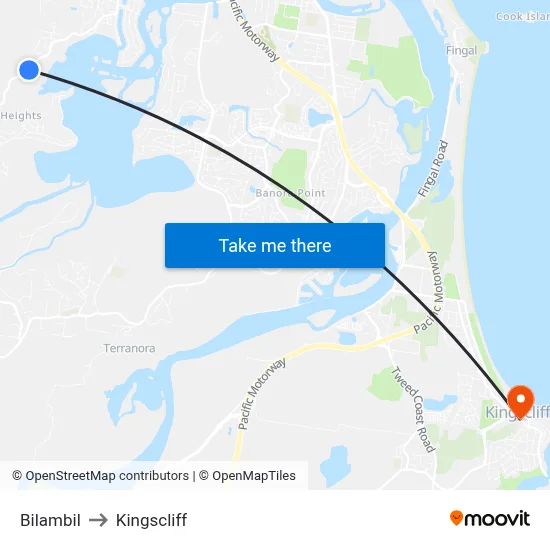 Bilambil to Kingscliff map