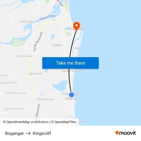 Bogangar to Kingscliff map