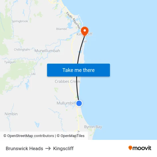 Brunswick Heads to Kingscliff map