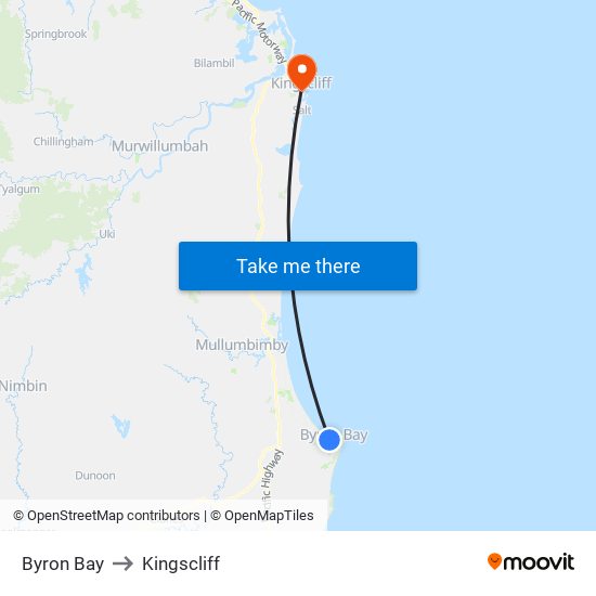 Byron Bay to Kingscliff map