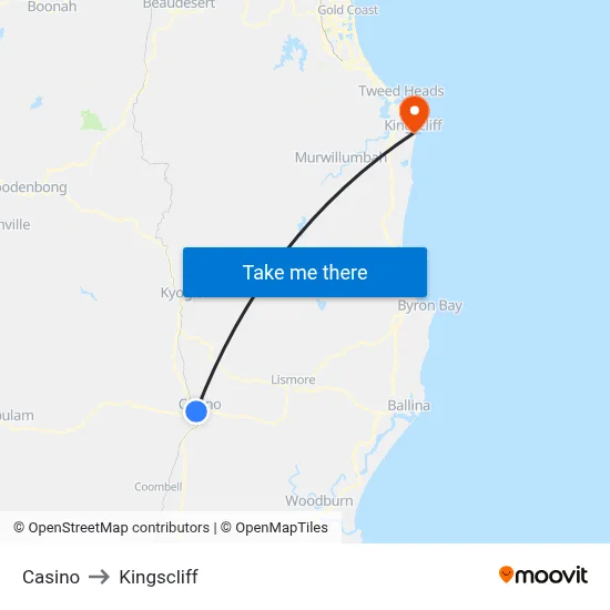 Casino to Kingscliff map