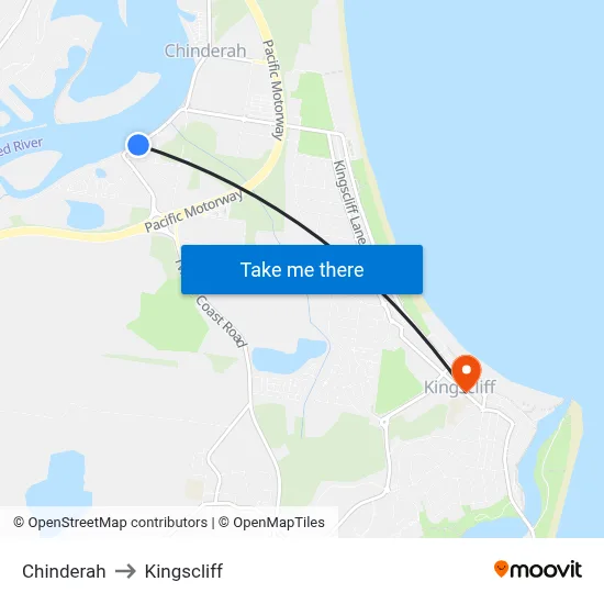 Chinderah to Kingscliff map