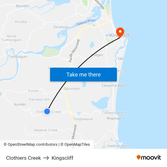 Clothiers Creek to Kingscliff map