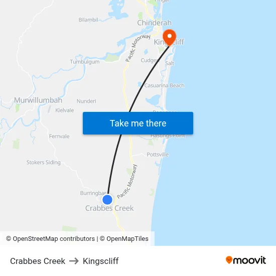 Crabbes Creek to Kingscliff map