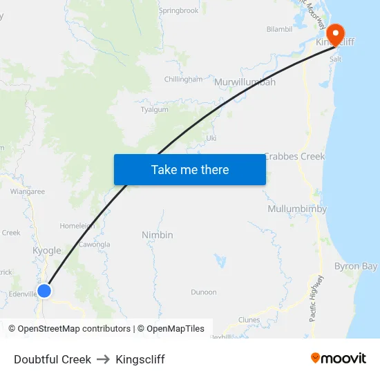 Doubtful Creek to Kingscliff map