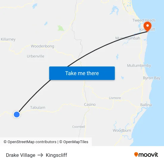 Drake Village to Kingscliff map