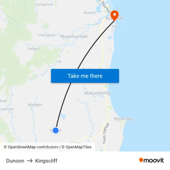 Dunoon to Kingscliff map